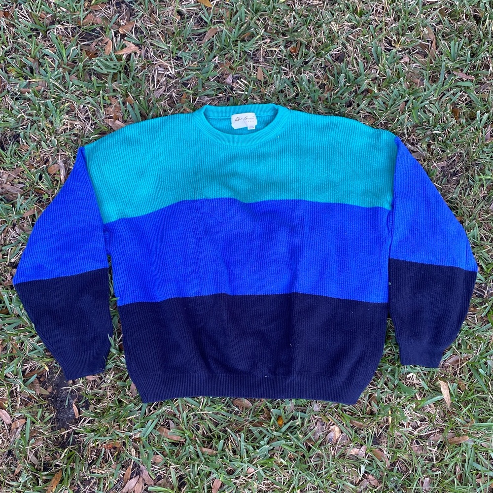 Eddie Bauer Crewneck Sweater XL Blue/Green 100% Cotton Made in USA